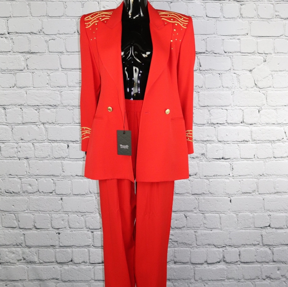 1980's Red Vintage Pants Suit
